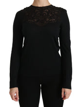 Black Silk Lace Crew Neck Long Sleeve Blouse Dolce & Gabbana