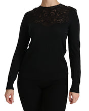 Black Silk Lace Crew Neck Long Sleeve Blouse Dolce & Gabbana