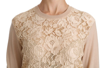 Beige Lace Long Sleeve Top Cashmere Blouse Dolce & Gabbana