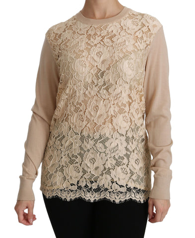 Beige Lace Long Sleeve Top Cashmere Blouse Dolce & Gabbana