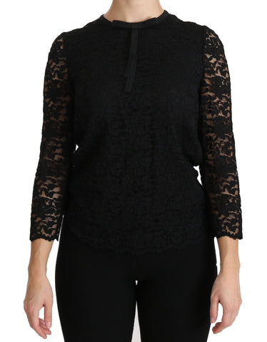 Black Lace Long Sleeve Nylon Blouse Dolce & Gabbana