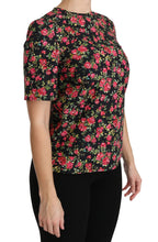 Black Floral Roses Short Sleeve Top Blouse Dolce & Gabbana