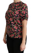 Black Floral Roses Short Sleeve Top Blouse Dolce & Gabbana