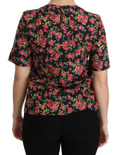 Black Floral Roses Short Sleeve Top Blouse Dolce & Gabbana