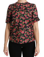 Black Floral Roses Short Sleeve Top Blouse Dolce & Gabbana