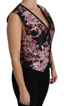 Black Pink Floral Waistcoat Vest Blouse Top Dolce & Gabbana
