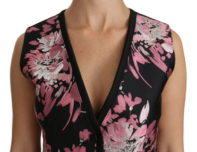 Black Pink Floral Waistcoat Vest Blouse Top Dolce & Gabbana