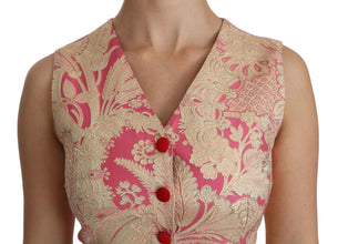 Pink Gold Brocade Waistcoat Vest Blouse Top Dolce & Gabbana