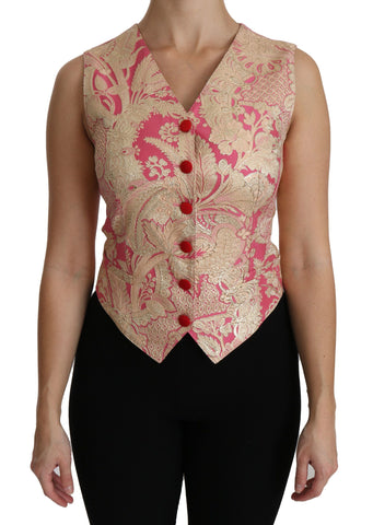 Pink Gold Brocade Waistcoat Vest Blouse Top Dolce & Gabbana