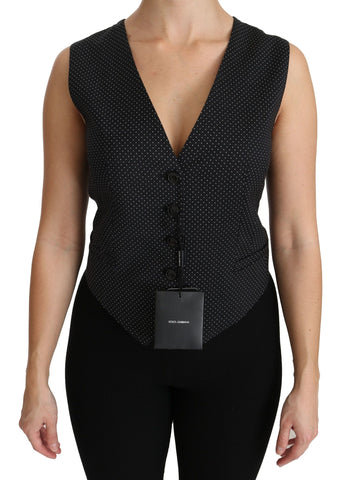 Black Dotted Waistcoat Vest Blouse Top Dolce & Gabbana