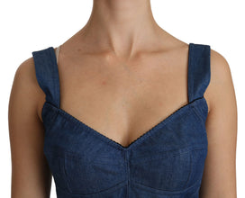Blue Sleeveless Bustier Blouse Cotton Top Dolce & Gabbana
