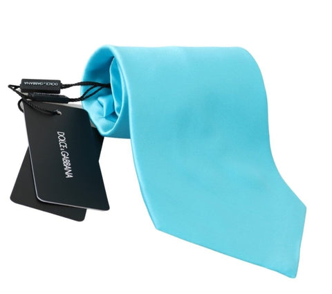Light Blue Wide Mens Necktie Accessory 100% Silk Tie Dolce & Gabbana