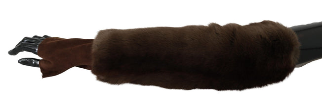 Brown Elbow Length Finger Less Fur Gloves Dolce & Gabbana