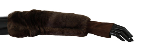 Brown Elbow Length Finger Less Fur Gloves Dolce & Gabbana