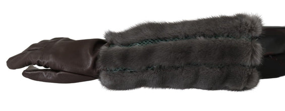 Brown Mid Arm Length Leather Fur Gloves Dolce & Gabbana