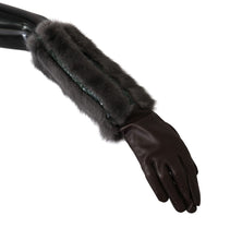Brown Mid Arm Length Leather Fur Gloves Dolce & Gabbana