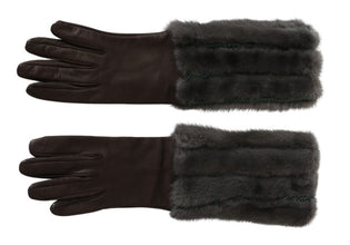 Brown Mid Arm Length Leather Fur Gloves Dolce & Gabbana