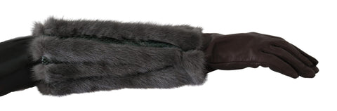 Brown Mid Arm Length Leather Fur Gloves Dolce & Gabbana