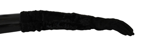Black Elbow Length Mitten Suede Fur Gloves Dolce & Gabbana