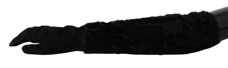 Black Elbow Length Mitten Suede Fur Gloves Dolce & Gabbana