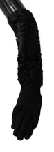 Black Elbow Length Mitten Suede Fur Gloves Dolce & Gabbana