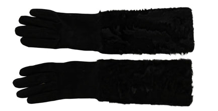 Black Elbow Length Mitten Suede Fur Gloves Dolce & Gabbana