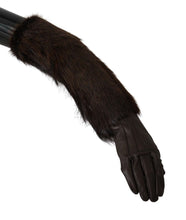 Brown Elbow Length Mittens Leather Fur Gloves Dolce & Gabbana