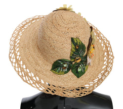 Beige Wide Brim Floral Bucket Capello Hat Dolce & Gabbana
