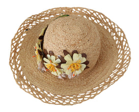 Beige Wide Brim Floral Bucket Capello Hat Dolce & Gabbana