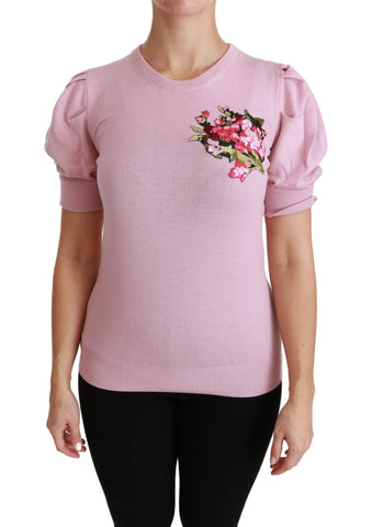 Pink Floral Embroidered Blouse Wool Top Dolce & Gabbana