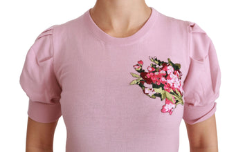 Pink Floral Embroidered Blouse Wool Top Dolce & Gabbana