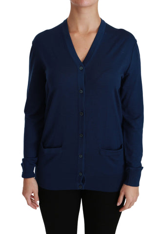 Blue Button Cardigan Virgin Wool Sweater Dolce & Gabbana