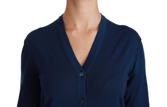 Blue Button Cardigan Virgin Wool Sweater Dolce & Gabbana