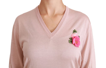 Pink Floral Embellished Pullover Silk Sweater Dolce & Gabbana