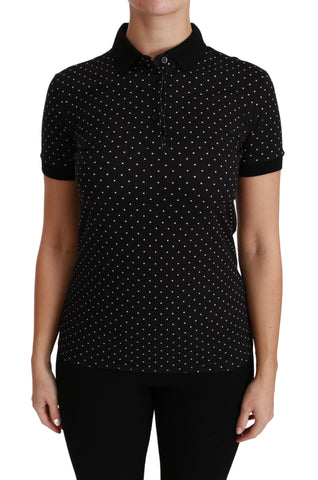 Black Dotted Collared Polo Shirt Cotton Top Dolce & Gabbana