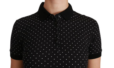 Black Dotted Collared Polo Shirt Cotton Top Dolce & Gabbana