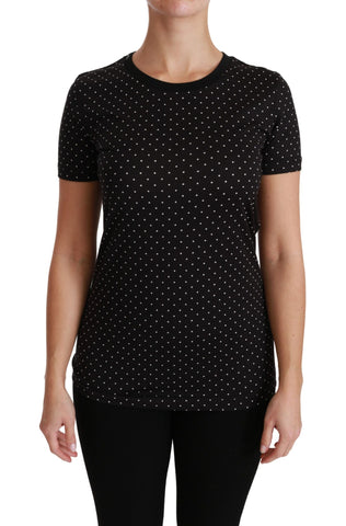 Black Dotted Crewneck Cotton Top T-shirt Dolce & Gabbana