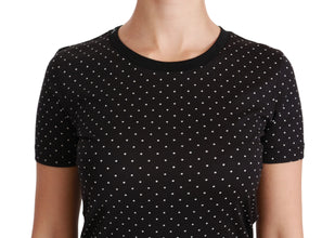 Black Dotted Crewneck Cotton Top T-shirt Dolce & Gabbana