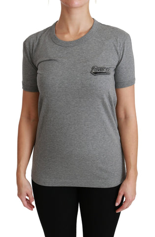 Gray Crewneck Amore Patch Cotton Top T-shirt Dolce & Gabbana