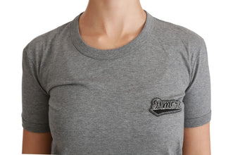 Gray Crewneck Amore Patch Cotton Top T-shirt Dolce & Gabbana