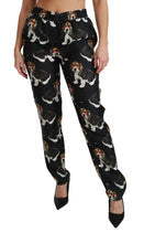 Black Puppy Dog Mid Waist Skinny Silk Pants Dolce & Gabbana