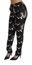 Black Puppy Dog Mid Waist Skinny Silk Pants Dolce & Gabbana