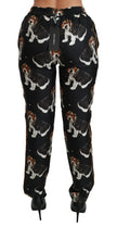 Black Puppy Dog Mid Waist Skinny Silk Pants Dolce & Gabbana