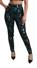 Blue Green Floral Metallic Slim Pants Dolce & Gabbana