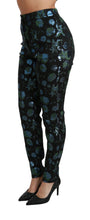 Blue Green Floral Metallic Slim Pants Dolce & Gabbana