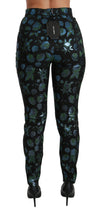 Blue Green Floral Metallic Slim Pants Dolce & Gabbana