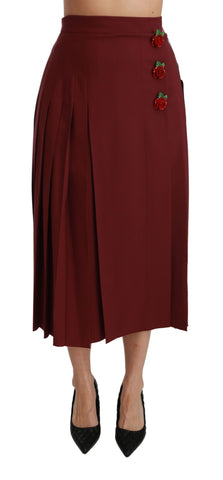 Red High Waist Pleated Maxi Wool Skirt Dolce & Gabbana