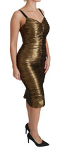 Gold Metallic Stretch Bodycon Ruched Dress Dolce & Gabbana