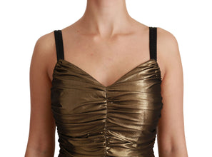 Gold Metallic Stretch Bodycon Ruched Dress Dolce & Gabbana