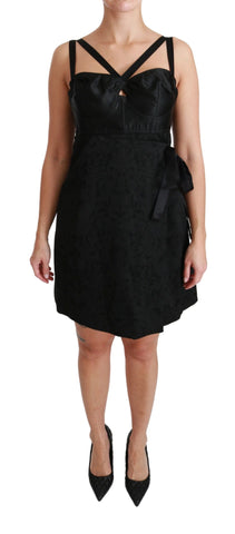 Black Stretch Satin Jacquard Mini Dress Dolce & Gabbana